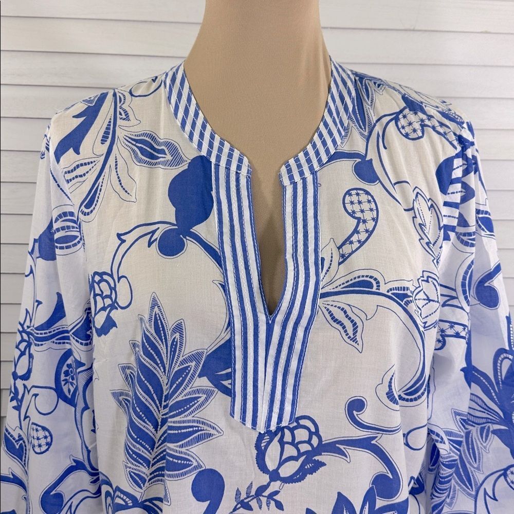 Talbots Cotton Tunic Size Large Paisley Blue White Floral NWOT - Picture 4 of 12